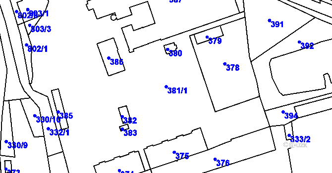 Parcela st. 381/1 v KÚ Bedihošť, Katastrální mapa