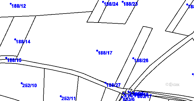 Parcela st. 188/17 v KÚ Bednáreček, Katastrální mapa
