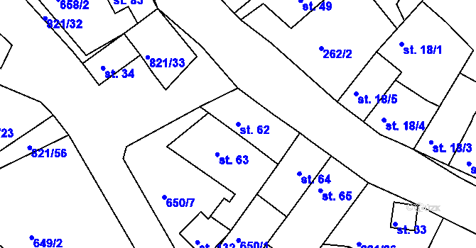Parcela st. 62 v KÚ Bednáreček, Katastrální mapa