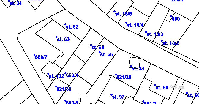 Parcela st. 65 v KÚ Bednáreček, Katastrální mapa