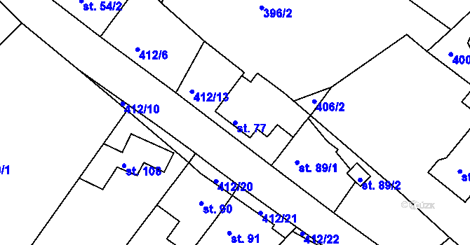 Parcela st. 77 v KÚ Bednáreček, Katastrální mapa