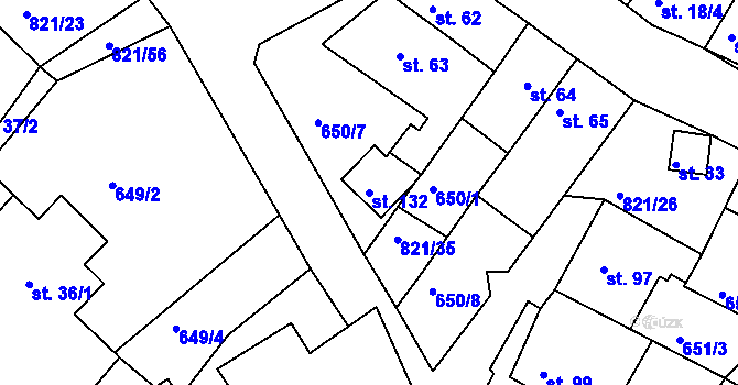 Parcela st. 132 v KÚ Bednáreček, Katastrální mapa