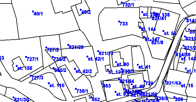 Parcela st. 821/21 v KÚ Bednáreček, Katastrální mapa