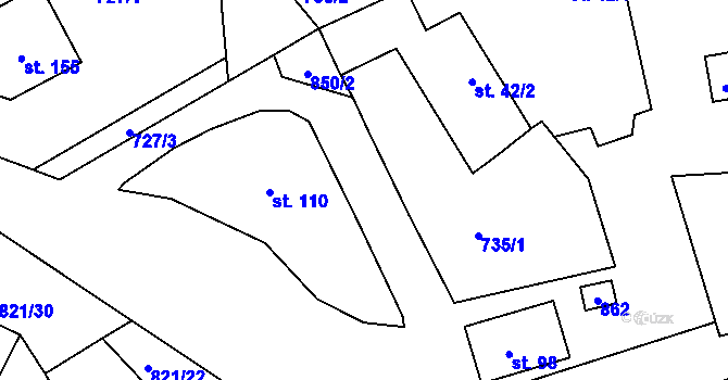 Parcela st. 850/1 v KÚ Bednáreček, Katastrální mapa