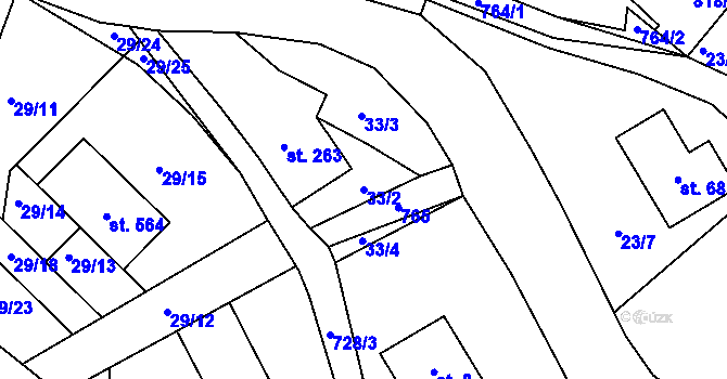 Parcela st. 33/2 v KÚ Bedřichov u Jablonce nad Nisou, Katastrální mapa
