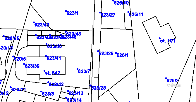 Parcela st. 623/26 v KÚ Bedřichov u Jablonce nad Nisou, Katastrální mapa