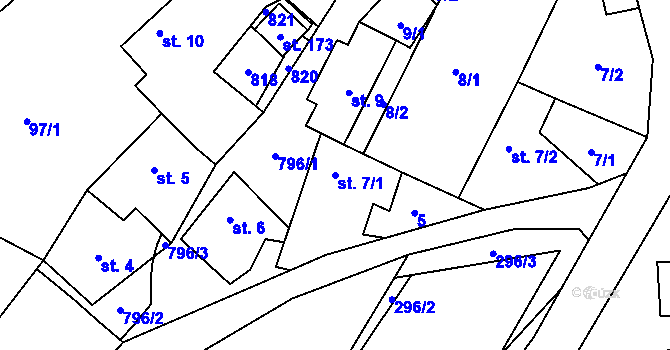 Parcela st. 7/1 v KÚ Bedřichov, Katastrální mapa