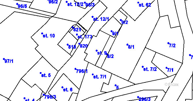 Parcela st. 9 v KÚ Bedřichov, Katastrální mapa