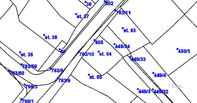 Parcela st. 54 v KÚ Bedřichov, Katastrální mapa