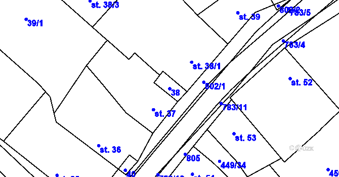 Parcela st. 38 v KÚ Bedřichov, Katastrální mapa
