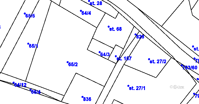 Parcela st. 64/3 v KÚ Bedřichov, Katastrální mapa