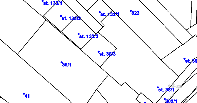 Parcela st. 38/3 v KÚ Bedřichov, Katastrální mapa