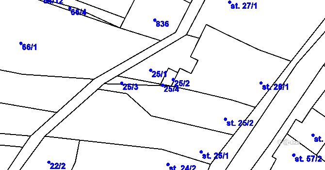 Parcela st. 25/4 v KÚ Bedřichov, Katastrální mapa