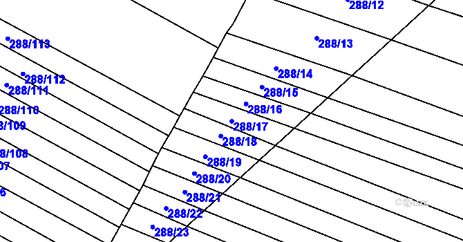 Parcela st. 288/17 v KÚ Bedřichovice, Katastrální mapa