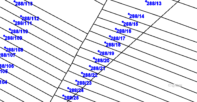 Parcela st. 288/19 v KÚ Bedřichovice, Katastrální mapa