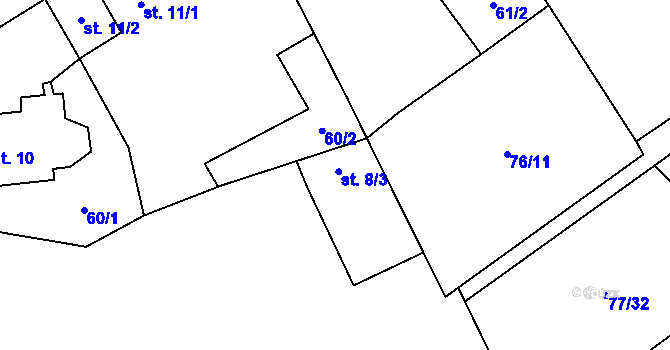 Parcela st. 8/3 v KÚ Běhařov, Katastrální mapa