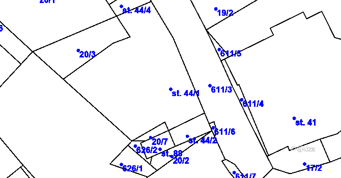 Parcela st. 44/1 v KÚ Běhařov, Katastrální mapa