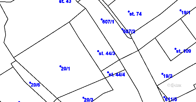 Parcela st. 44/3 v KÚ Běhařov, Katastrální mapa