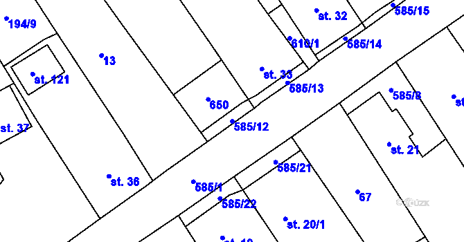 Parcela st. 585/12 v KÚ Běhařov, Katastrální mapa