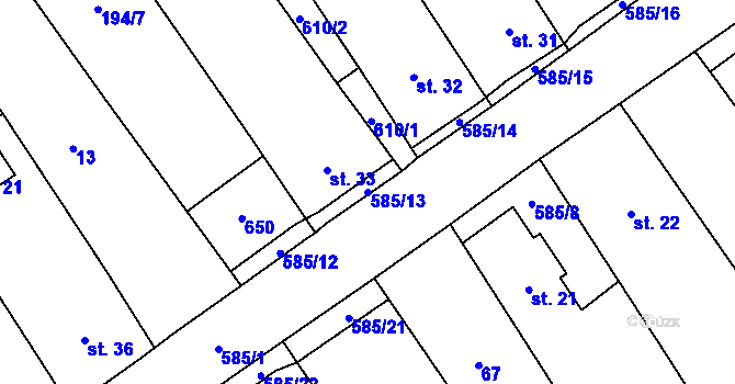 Parcela st. 585/13 v KÚ Běhařov, Katastrální mapa