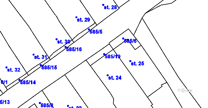 Parcela st. 585/19 v KÚ Běhařov, Katastrální mapa