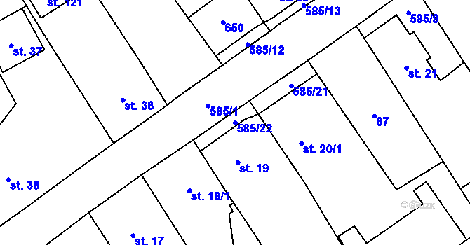Parcela st. 585/22 v KÚ Běhařov, Katastrální mapa
