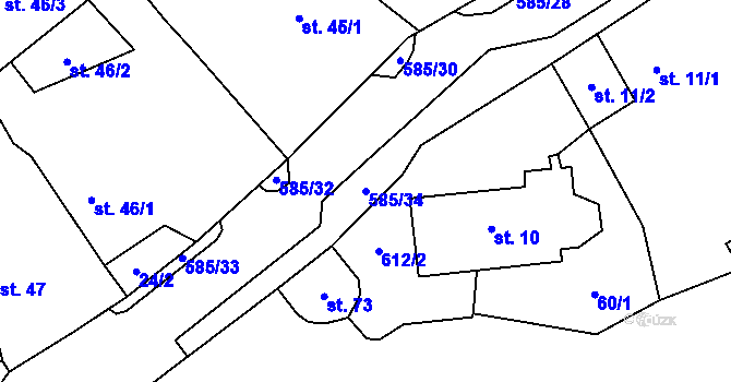 Parcela st. 585/34 v KÚ Běhařov, Katastrální mapa
