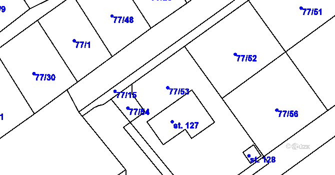 Parcela st. 77/53 v KÚ Běhařov, Katastrální mapa