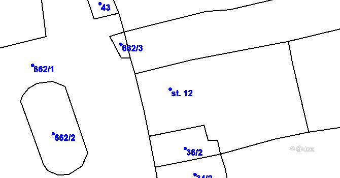 Parcela st. 12 v KÚ Dubová Lhota, Katastrální mapa