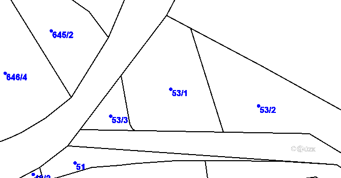 Parcela st. 53/1 v KÚ Dubová Lhota, Katastrální mapa