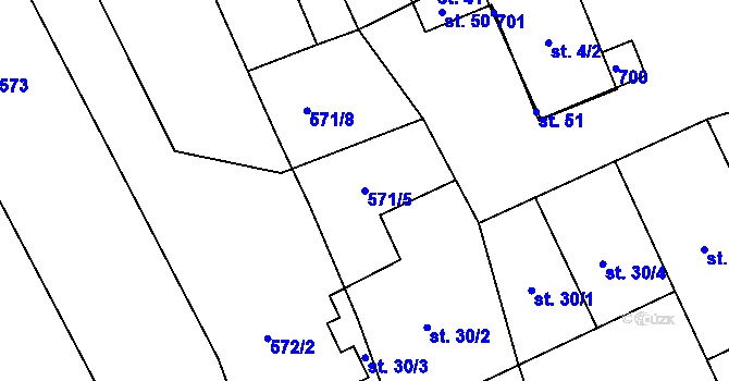 Parcela st. 571/5 v KÚ Dubová Lhota, Katastrální mapa