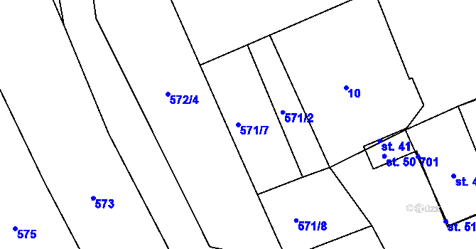 Parcela st. 571/7 v KÚ Dubová Lhota, Katastrální mapa