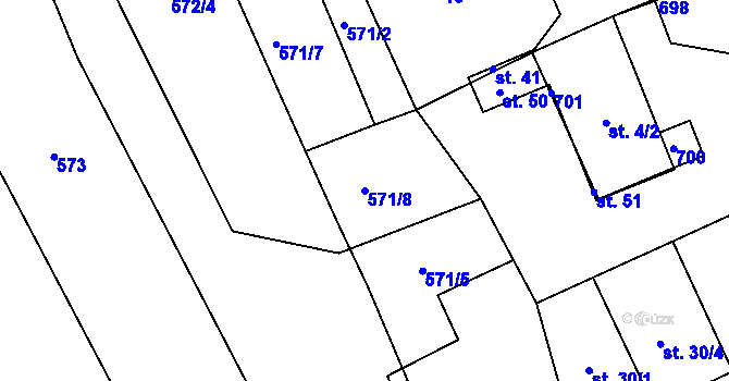 Parcela st. 571/8 v KÚ Dubová Lhota, Katastrální mapa