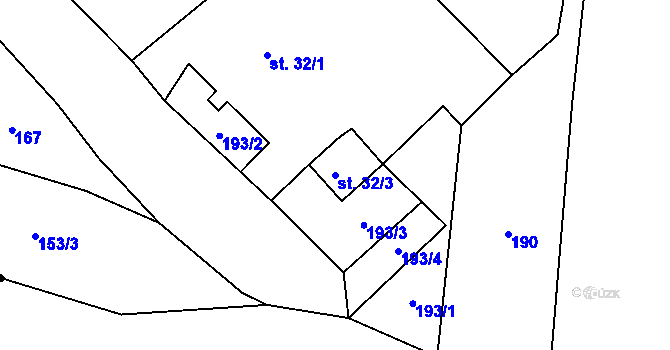 Parcela st. 32/3 v KÚ Úborsko, Katastrální mapa