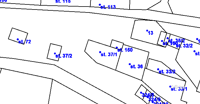 Parcela st. 37/1 v KÚ Běhařovice, Katastrální mapa