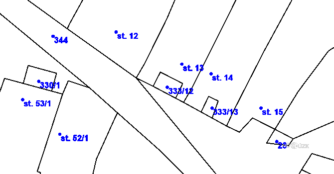 Parcela st. 333/12 v KÚ Běhařovice, Katastrální mapa