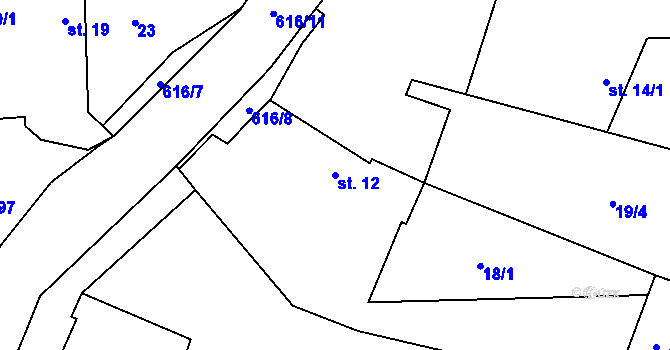 Parcela st. 12 v KÚ Ratišovice, Katastrální mapa