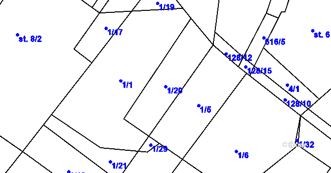 Parcela st. 1/20 v KÚ Ratišovice, Katastrální mapa