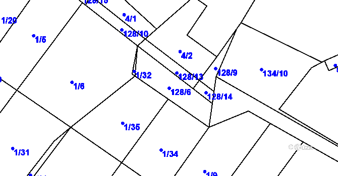 Parcela st. 128/6 v KÚ Ratišovice, Katastrální mapa