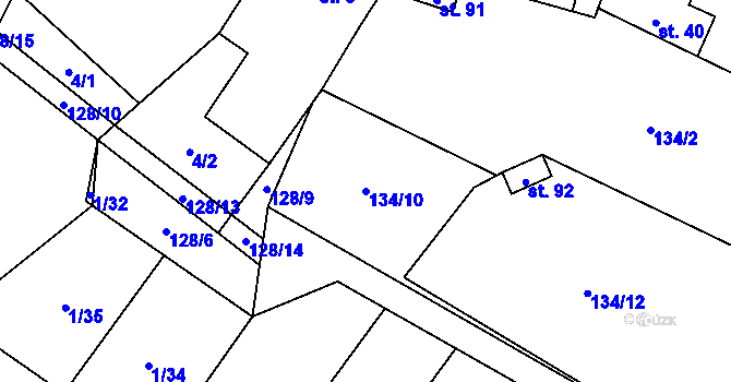 Parcela st. 134/10 v KÚ Ratišovice, Katastrální mapa