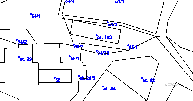 Parcela st. 94/25 v KÚ Ratišovice, Katastrální mapa