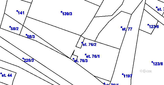 Parcela st. 76/2 v KÚ Běchary, Katastrální mapa