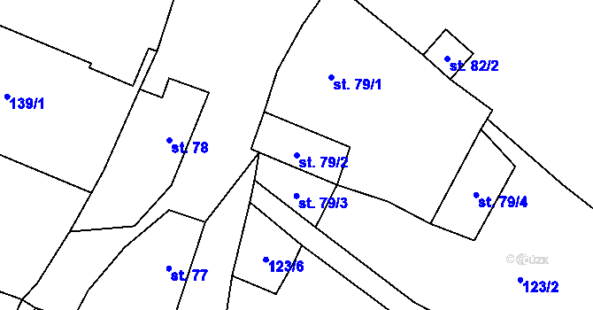 Parcela st. 79/2 v KÚ Běchary, Katastrální mapa
