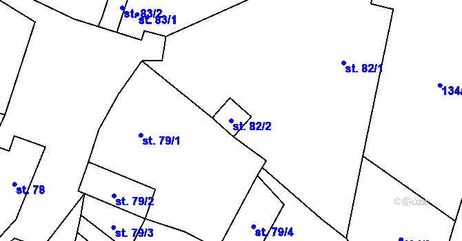 Parcela st. 82/2 v KÚ Běchary, Katastrální mapa