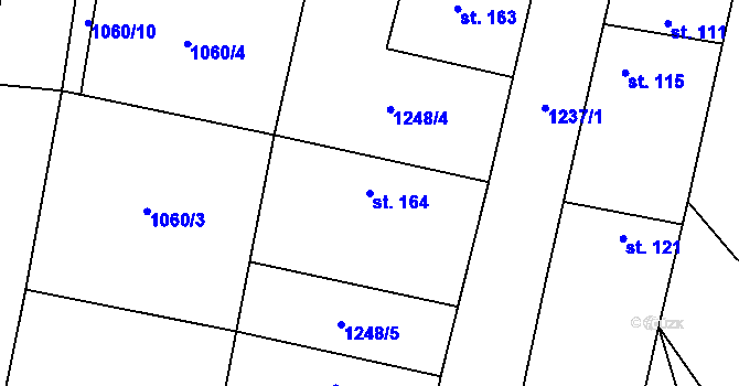 Parcela st. 164 v KÚ Běchary, Katastrální mapa