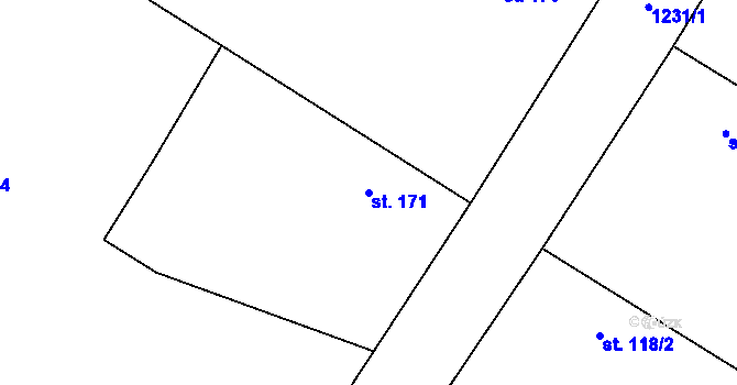 Parcela st. 171 v KÚ Běchary, Katastrální mapa
