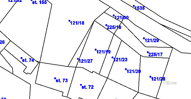 Parcela st. 121/19 v KÚ Běchary, Katastrální mapa