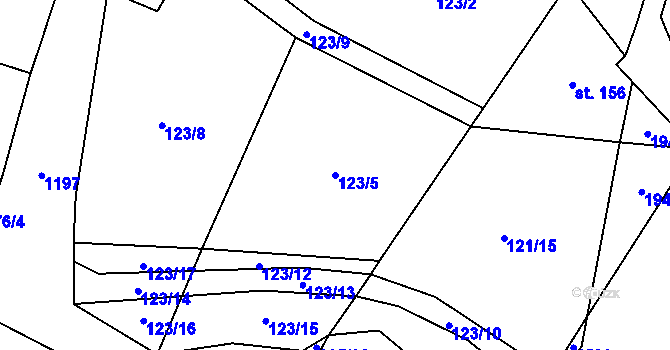 Parcela st. 123/5 v KÚ Běchary, Katastrální mapa