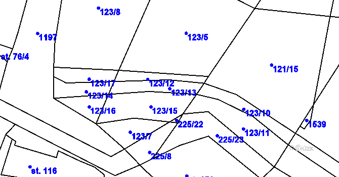 Parcela st. 123/13 v KÚ Běchary, Katastrální mapa