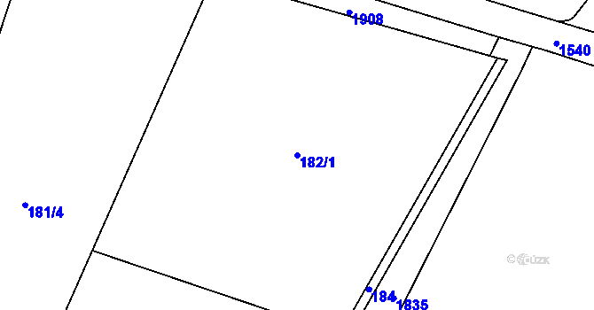 Parcela st. 182/1 v KÚ Běchary, Katastrální mapa